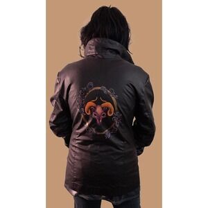 Hand-Painted Black Leather Jacket Demon Skull Gothic Design Unique Wearable Art